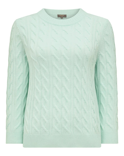 N.Peal Women's Emilia Cable Round Neck Cashmere Jumper Mint Green