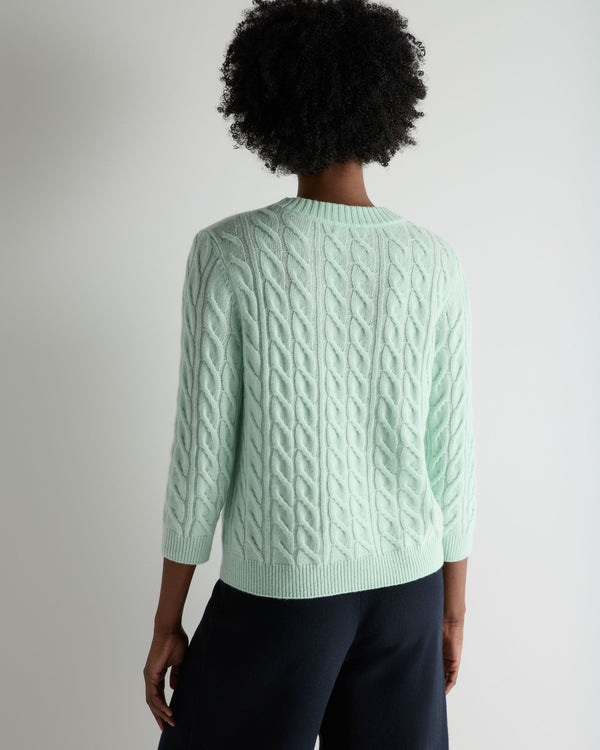 N.Peal Women's Emilia Cable Round Neck Cashmere Jumper Mint Green