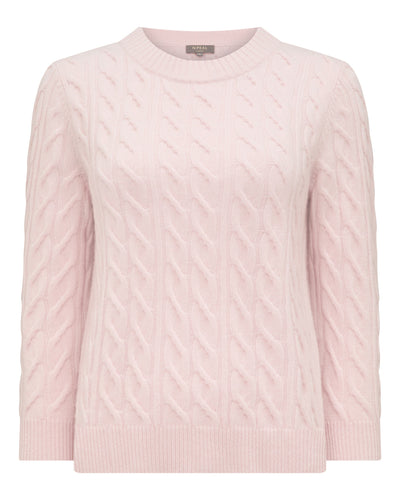 N.Peal Women's Emilia Cable Round Neck Cashmere Jumper Powder Pink
