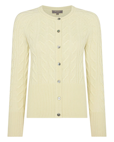 N.Peal Women's Myla Cable Cashmere Cardigan Butter Yellow