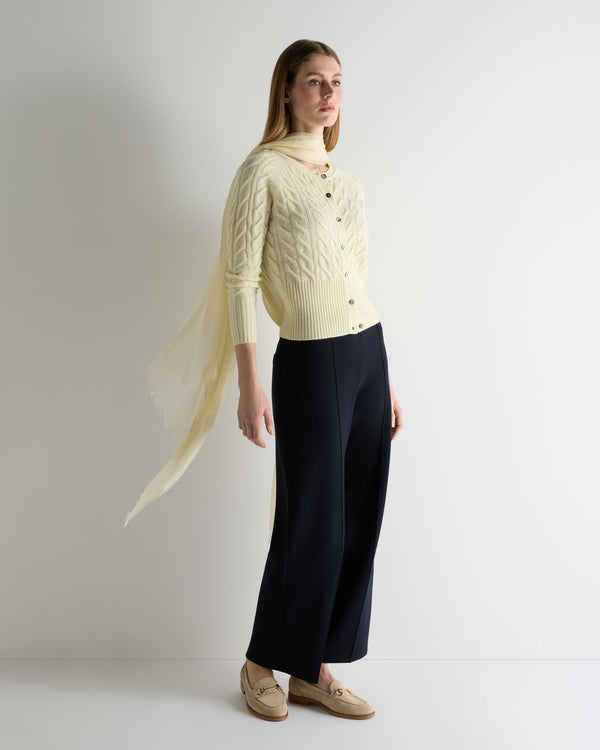 N.Peal Women's Myla Cable Cashmere Cardigan Butter Yellow