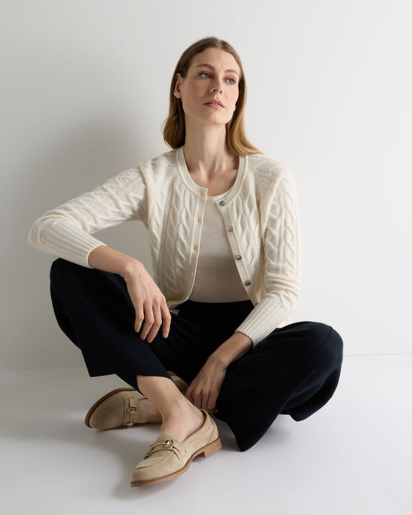 N.Peal Women's Myla Cable Cashmere Cardigan New Ivory White