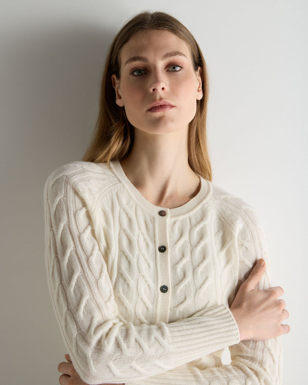N.Peal Women's Myla Cable Cashmere Cardigan New Ivory White
