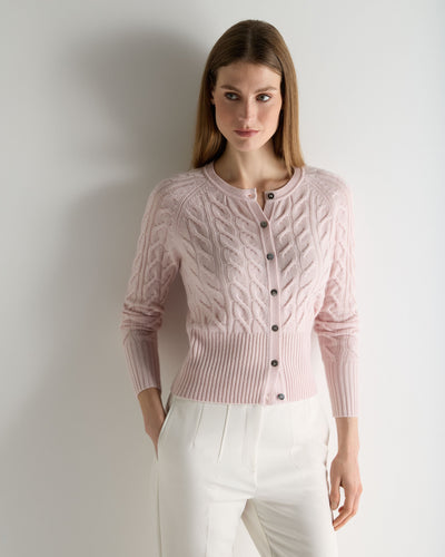 N.Peal Women's Myla Cable Cashmere Cardigan Powder Pink
