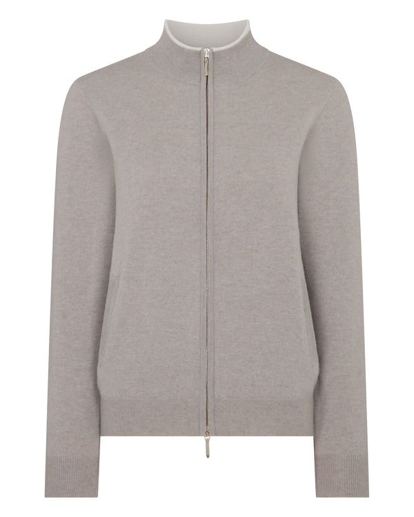 N.Peal Women's Alisa Full Zip Cashmere Cardigan Oat Grey