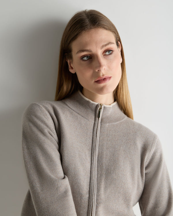 N.Peal Women's Alisa Full Zip Cashmere Cardigan Oat Grey