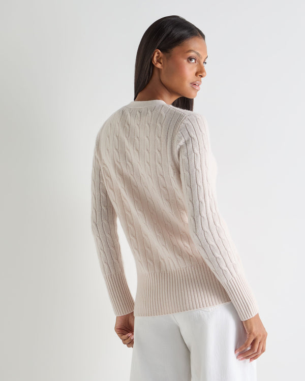 N.Peal Women's Clara Cable V Neck Cashmere Cardigan Dove Pink