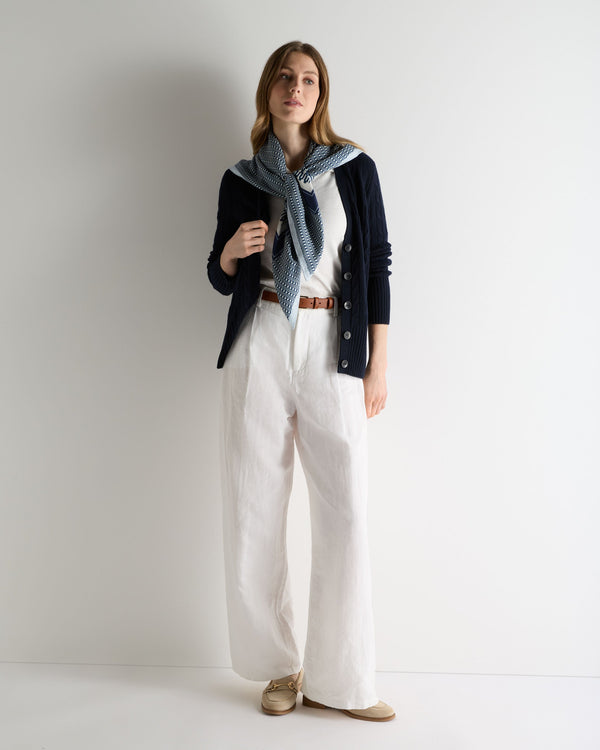 N.Peal Women's Clara Cable V Neck Cashmere Cardigan Navy Blue