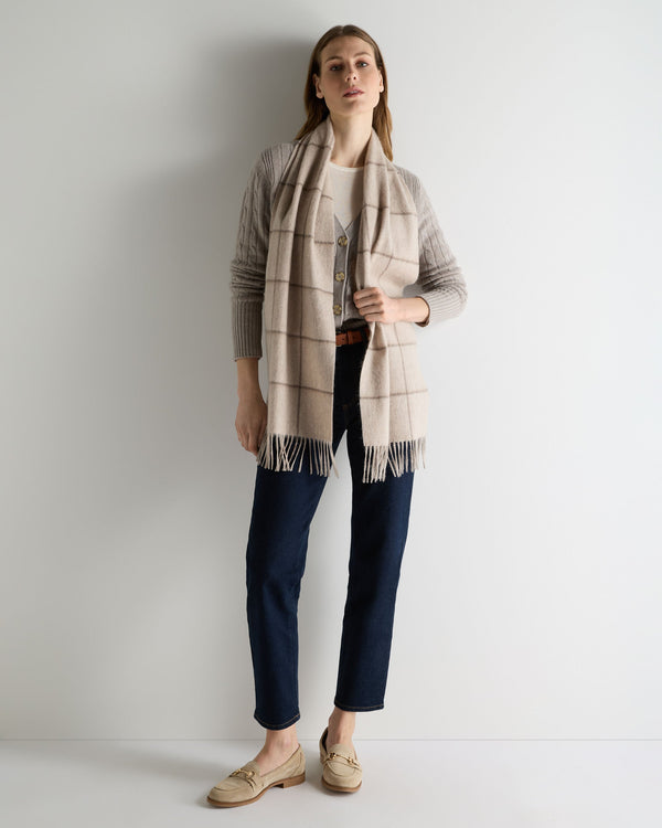 N.Peal Women's Clara Cable V Neck Cashmere Cardigan Oat Grey