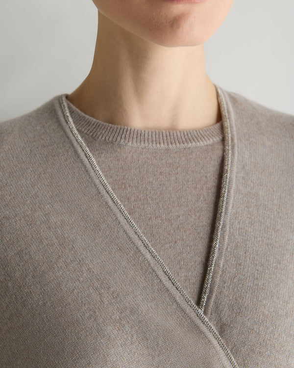 N.Peal Women's Lily Metal Trim Lightweight Cashmere Cape Oat Grey