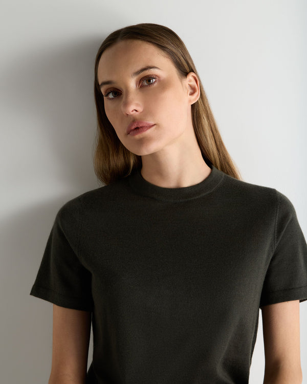 N.Peal Women's Isla Superfine Cashmere T-Shirt Arabica Khaki Green