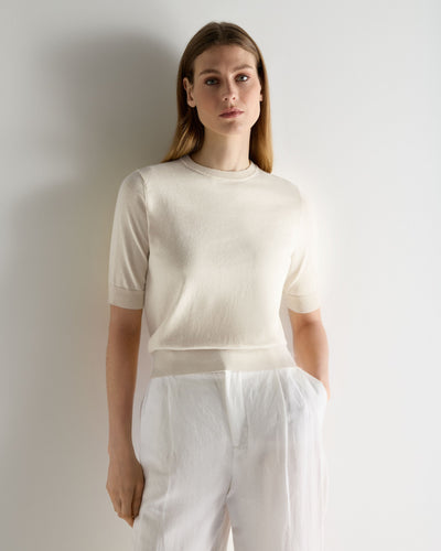 N.Peal Women's Cotton Cashmere T-Shirt New Ivory White