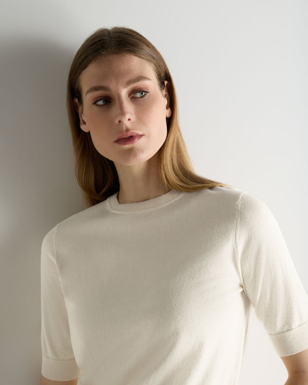 N.Peal Women's Cotton Cashmere T-Shirt New Ivory White