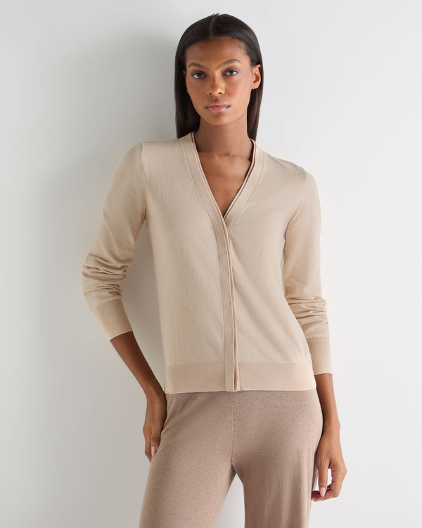 N.Peal Women's Cotton Cashmere Cardigan Natural Brown