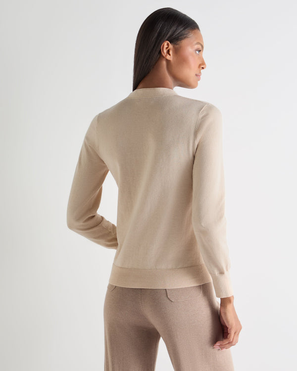 N.Peal Women's Cotton Cashmere Cardigan Natural Brown