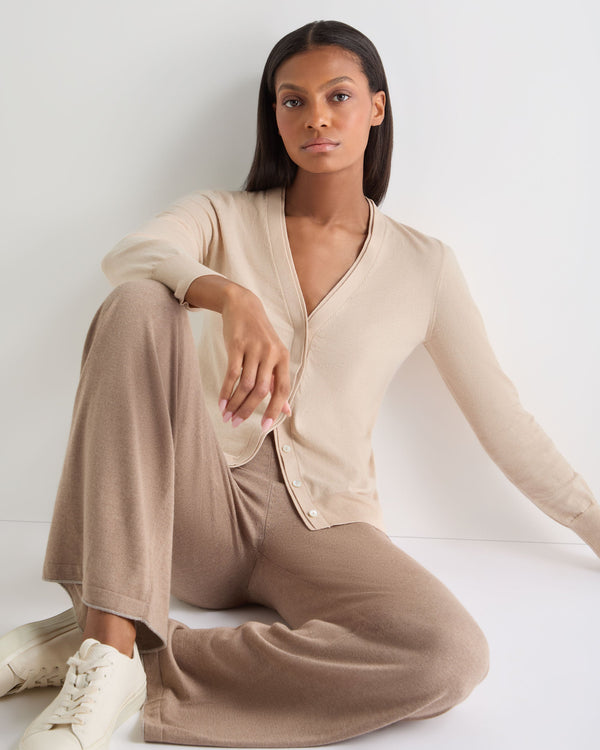 N.Peal Women's Cotton Cashmere Cardigan Natural Brown