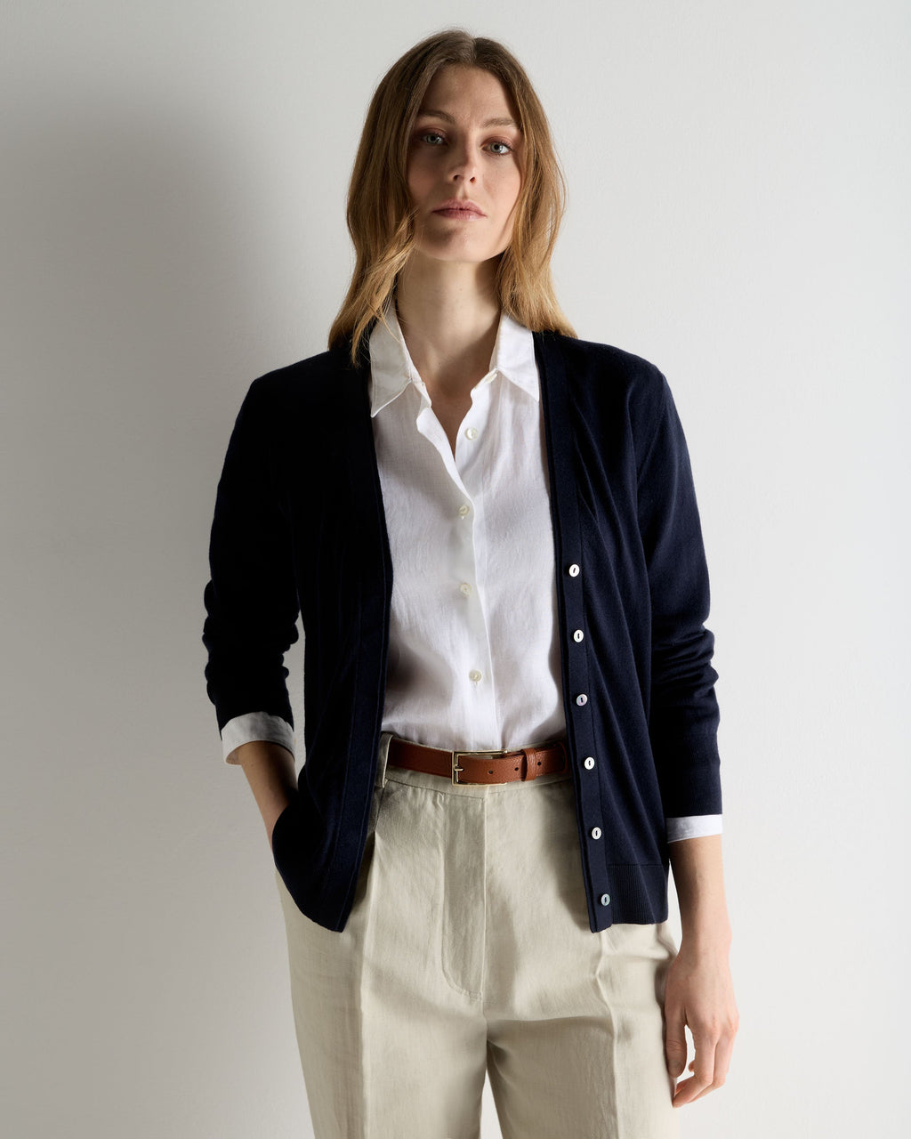 N.Peal Women's Cashmere Cotton Cashmere Cardigan Navy Blue - L N.Peal Women's Cashmere Cotton Cashmere Cardigan Navy Blue - L