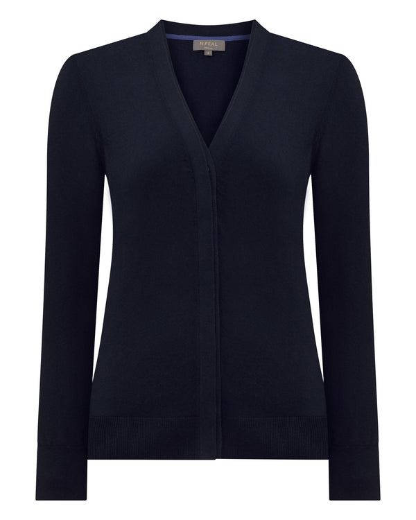 N.Peal Women's Cotton Cashmere Cardigan Navy Blue