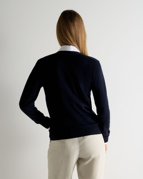 N.Peal Women's Cotton Cashmere Cardigan Navy Blue