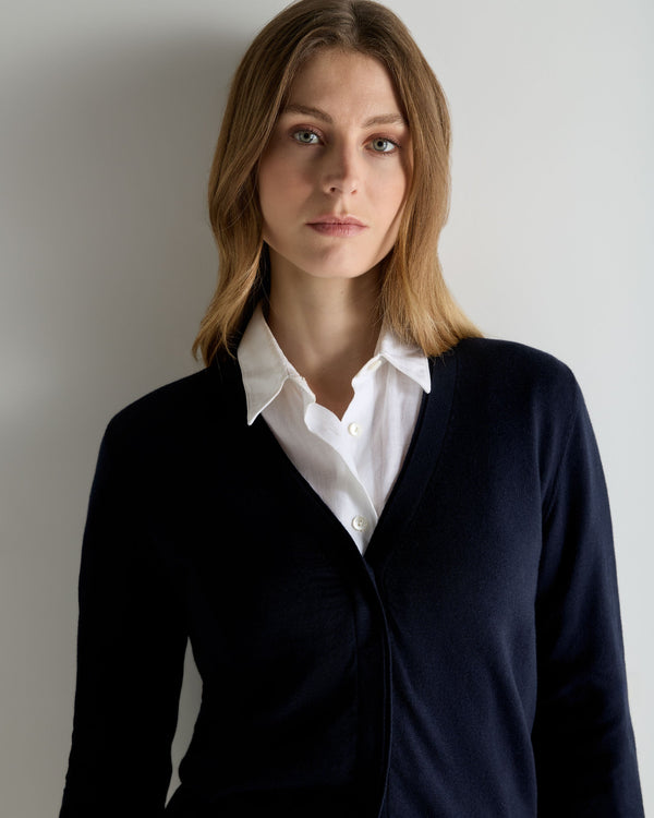 N.Peal Women's Cotton Cashmere Cardigan Navy Blue