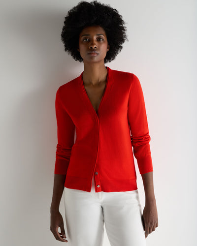 N.Peal Women's Cotton Cashmere Cardigan Tomato Red