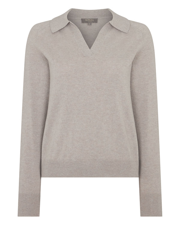 N.Peal Women's Harriet Cashmere Polo Shirt Oat Grey