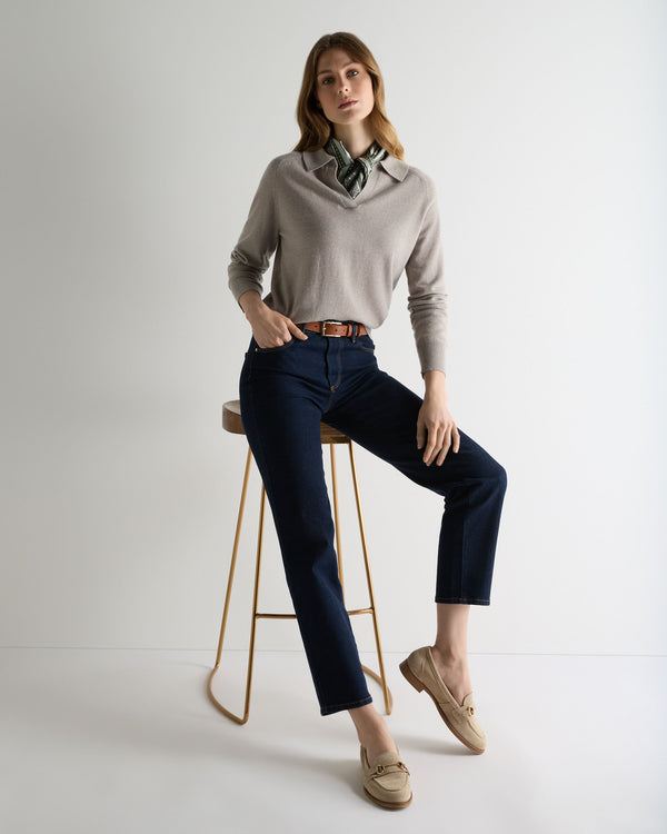 N.Peal Women's Harriet Cashmere Polo Shirt Oat Grey