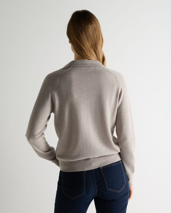 N.Peal Women's Harriet Cashmere Polo Shirt Oat Grey