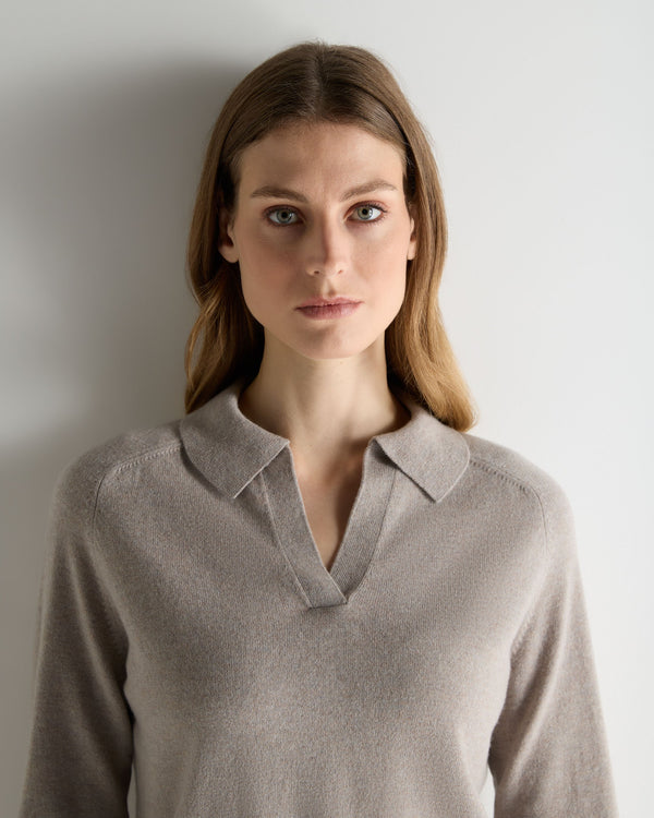 N.Peal Women's Harriet Cashmere Polo Shirt Oat Grey