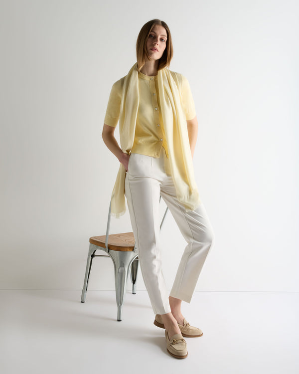 N.Peal Women's Cotton Cashmere Short Sleeve Cardigan Lemon Yellow