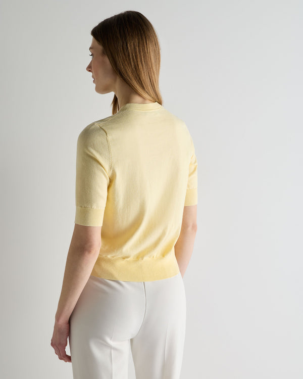 N.Peal Women's Cotton Cashmere Short Sleeve Cardigan Lemon Yellow