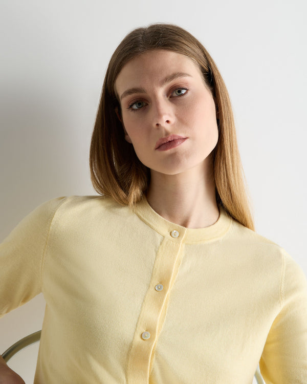 N.Peal Women's Cotton Cashmere Short Sleeve Cardigan Lemon Yellow