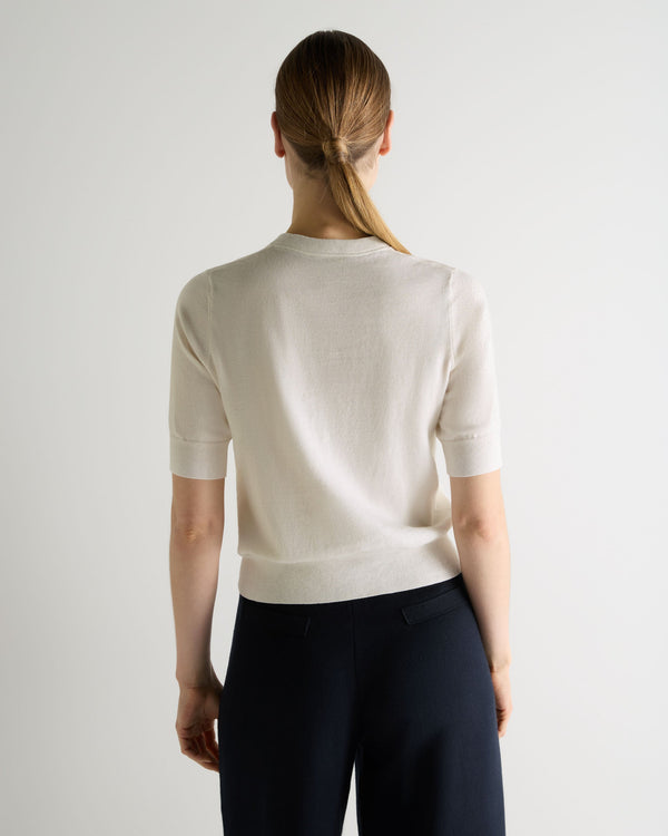 N.Peal Women's Cotton Cashmere Short Sleeve Cardigan New Ivory White