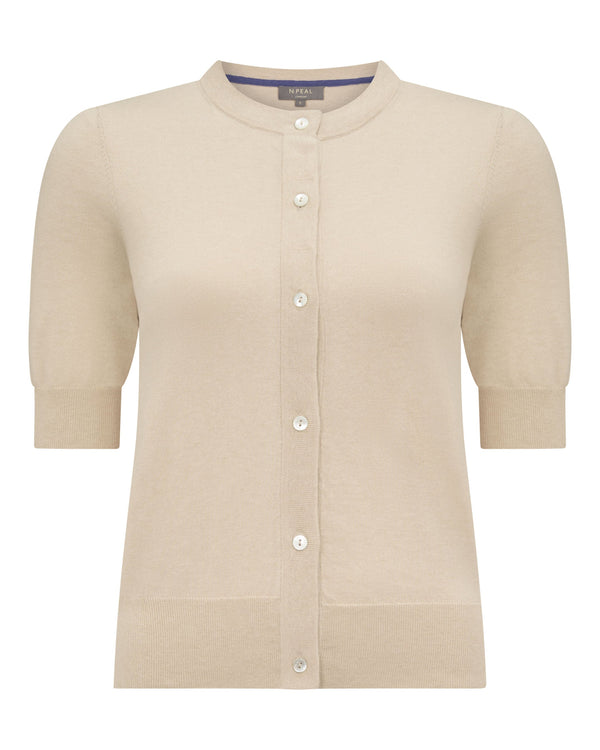 N.Peal Women's Cotton Cashmere Short Sleeve Cardigan Natural Brown