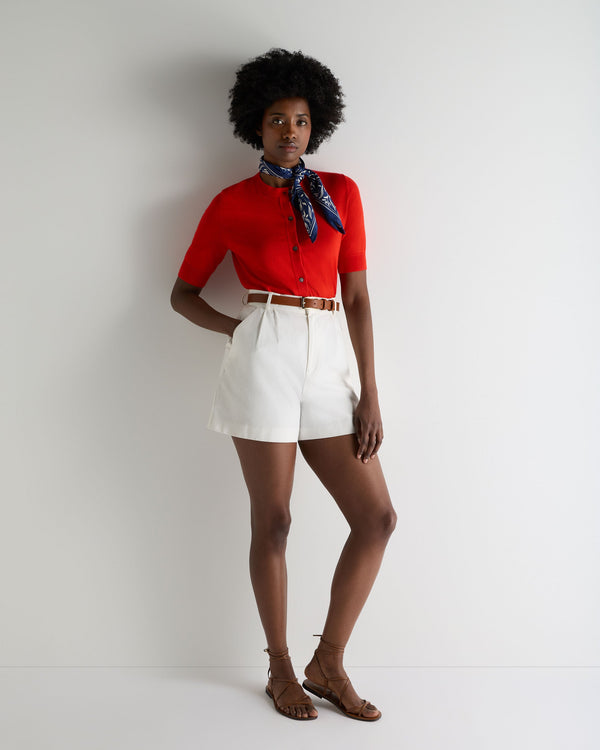 N.Peal Women's Cotton Cashmere Short Sleeve Cardigan Tomato Red