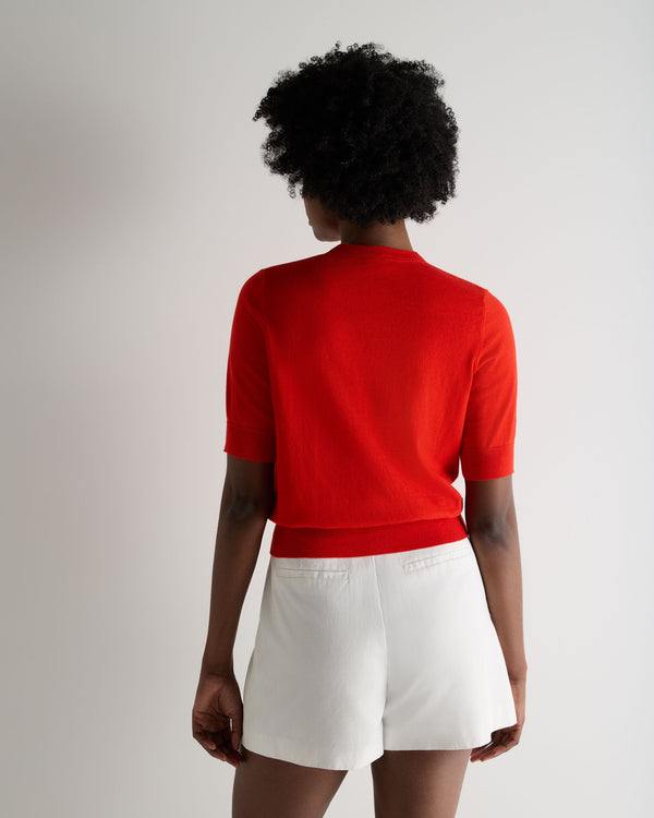 N.Peal Women's Cotton Cashmere Short Sleeve Cardigan Tomato Red