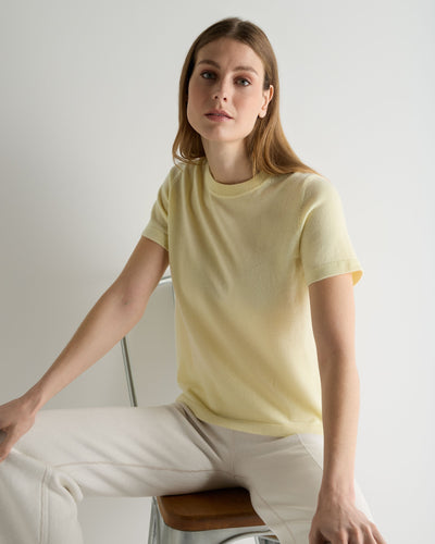N.Peal Women's Lottie Cashmere T-Shirt Butter Yellow