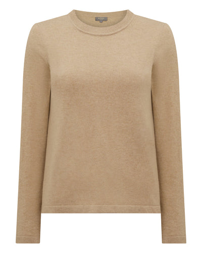 N.Peal Women's Hallie Round Neck Cashmere Jumper Cappuccino Brown