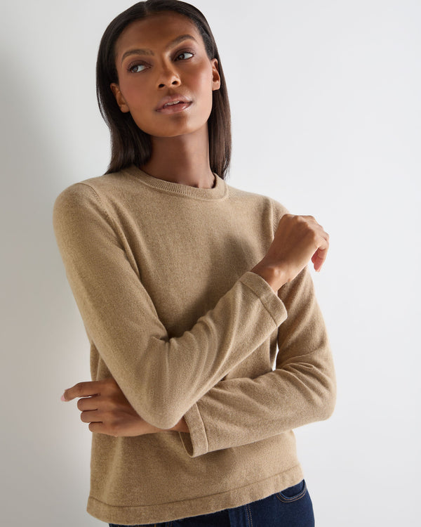 N.Peal Women's Hallie Round Neck Cashmere Jumper Cappuccino Brown