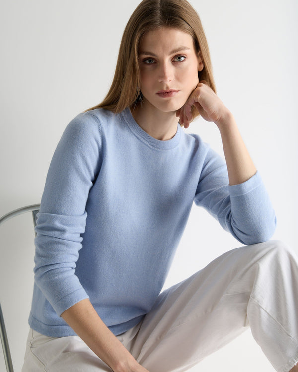 N.Peal Women's Hallie Round Neck Cashmere Jumper Sea Mist Blue