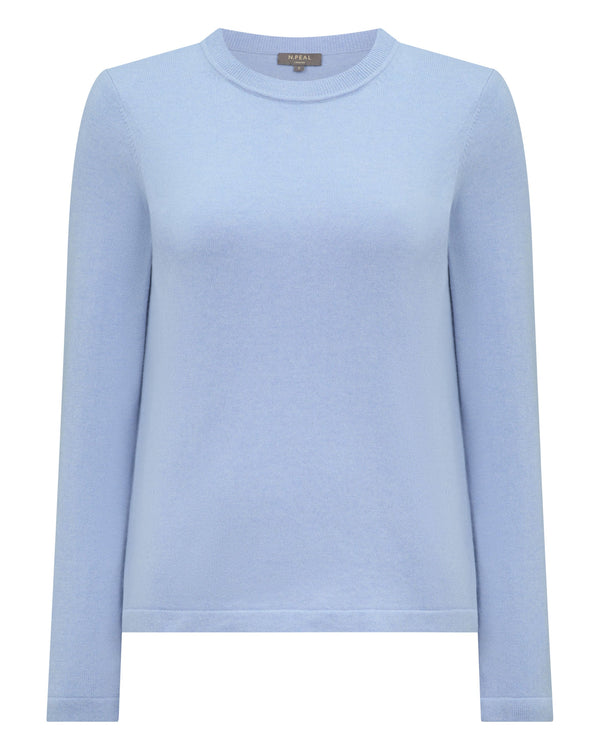 N.Peal Women's Hallie Round Neck Cashmere Jumper Sea Mist Blue