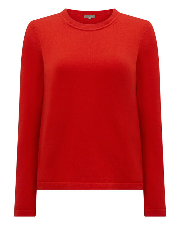 N.Peal Women's Hallie Round Neck Cashmere Jumper Tomato Red