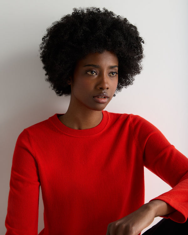 N.Peal Women's Hallie Round Neck Cashmere Jumper Tomato Red