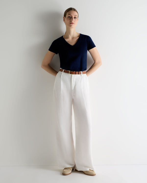 N.Peal Women's Selene Linen Blend Top Deep French Blue