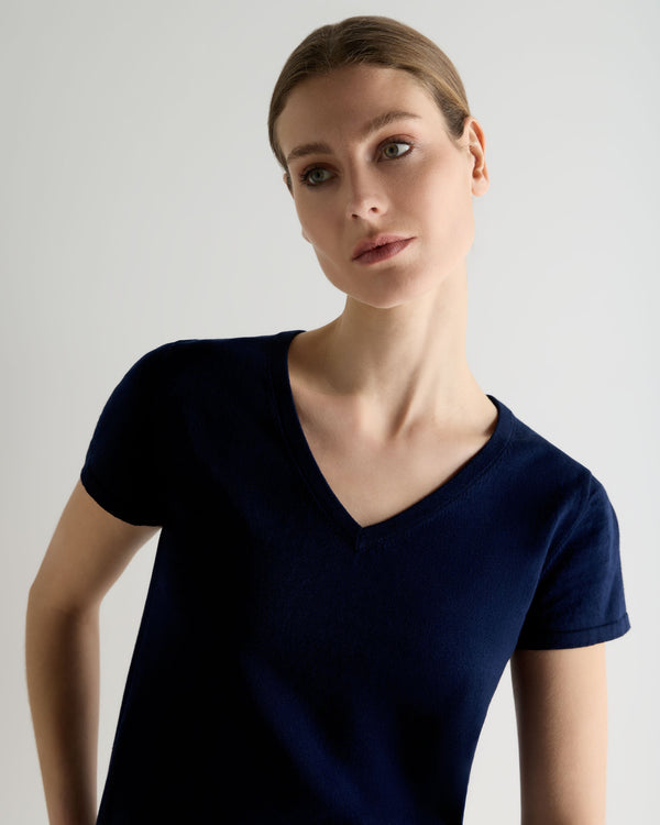 N.Peal Women's Selene Linen Blend Top Deep French Blue