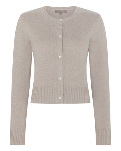 N.Peal Women's Chunky Crop Cashmere Cardigan Oat Grey