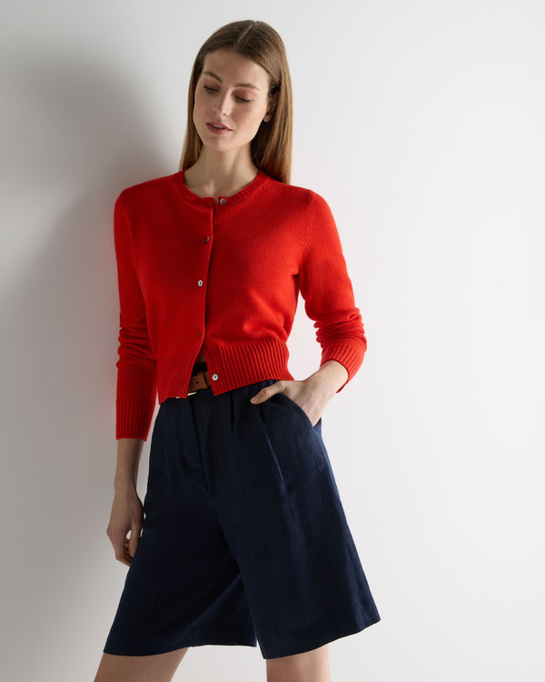 N.Peal Women's Chunky Crop Cashmere Cardigan Tomato Red