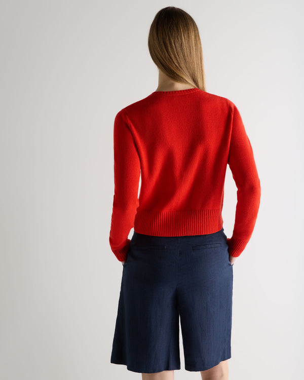 N.Peal Women's Chunky Crop Cashmere Cardigan Tomato Red