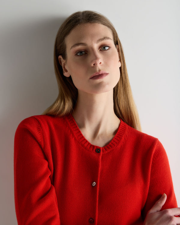 N.Peal Women's Chunky Crop Cashmere Cardigan Tomato Red