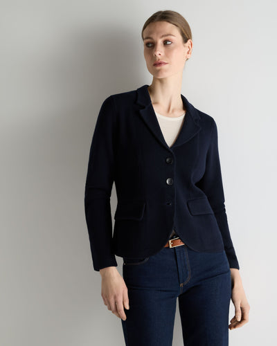 N.Peal Women's Wool Cashmere Utility Blazer Navy Blue